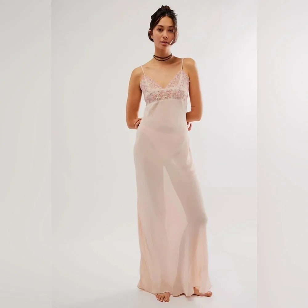 Free People Pink Satin Chemise Slip S
